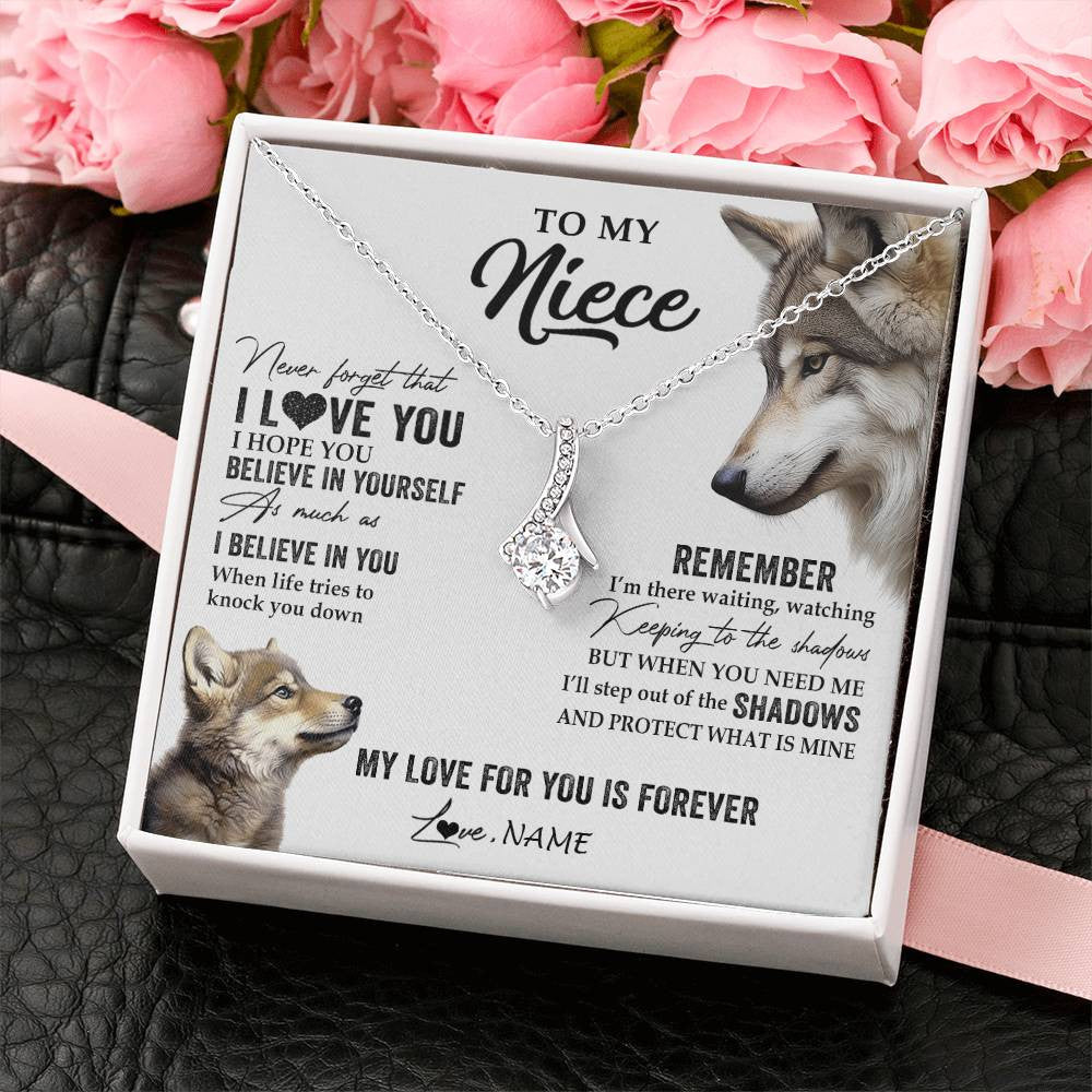 Alluring Beauty Necklace 14K White Gold Finish | 2 | Personalized To My Niece Necklace From Aunt Uncle Auntie Wolf My Love For You Is Forever Niece Birthday Graduation Christmas Customized Gift Box Message Card | siriusteestore