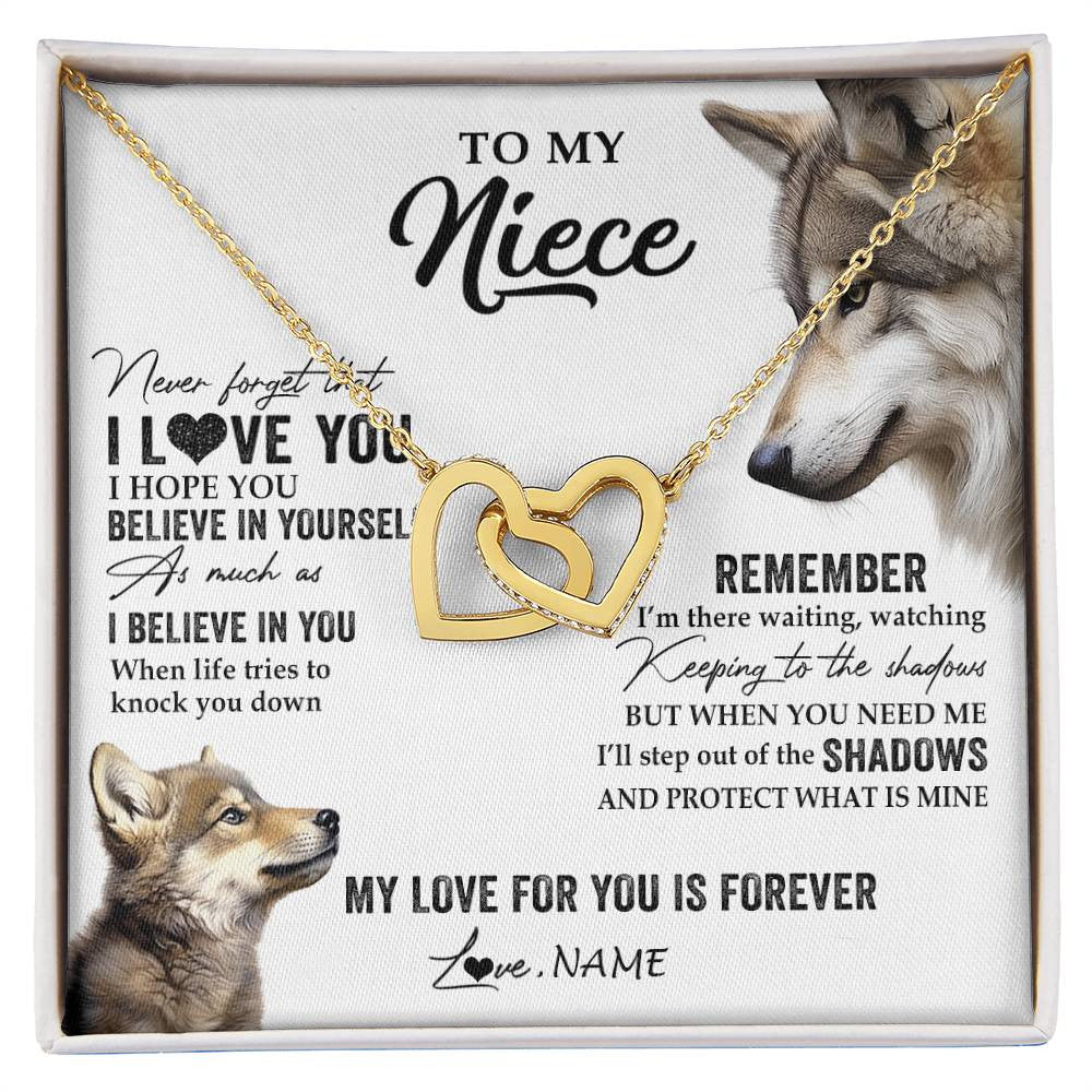 Interlocking Hearts Necklace 18K Yellow Gold Finish | 1 | Personalized To My Niece Necklace From Aunt Uncle Auntie Wolf My Love For You Is Forever Niece Birthday Graduation Christmas Customized Gift Box Message Card | siriusteestore