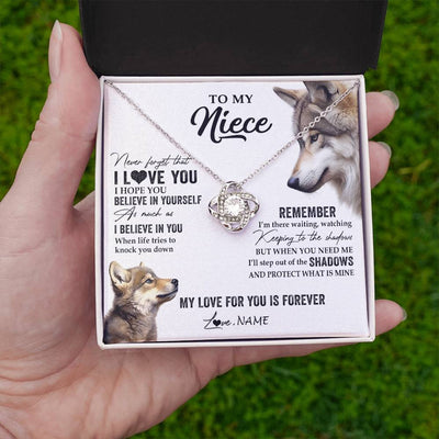 Love Knot Necklace 14K White Gold Finish | 2 | Personalized To My Niece Necklace From Aunt Uncle Auntie Wolf My Love For You Is Forever Niece Birthday Graduation Christmas Customized Gift Box Message Card | siriusteestore