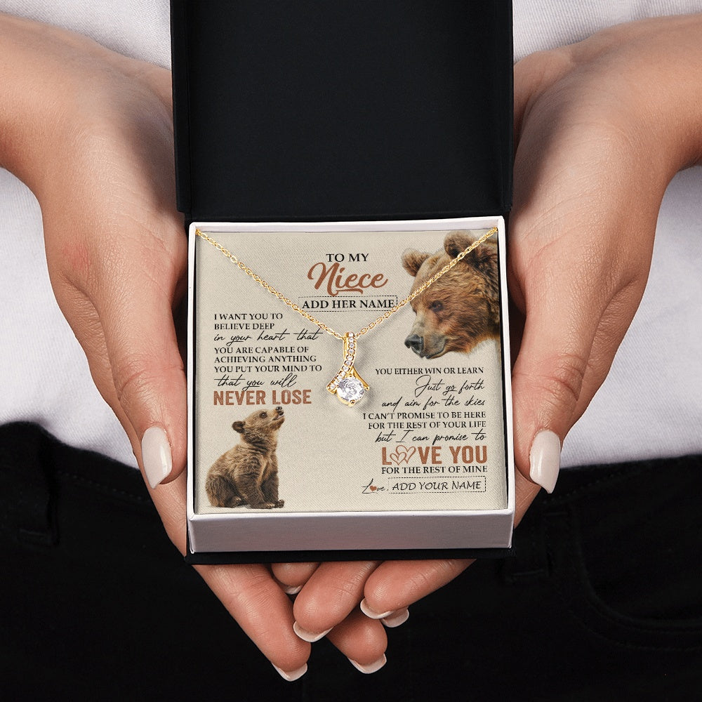 Alluring Beauty Necklace 18K Yellow Gold Finish | 2 | Personalized To My Niece Necklace From Aunt Uncle Auntie You Will Never Lose Bear Niece Birthday Gifts Graduation Christmas Customized Gift Box Message Card | siriusteestore.myshopify