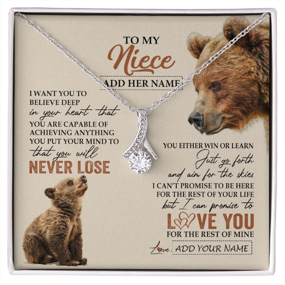 Alluring Beauty Necklace 14K White Gold Finish | 1 | Personalized To My Niece Necklace From Aunt Uncle Auntie You Will Never Lose Bear Niece Birthday Gifts Graduation Christmas Customized Gift Box Message Card | siriusteestore.myshopify