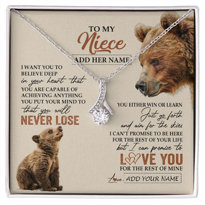 Alluring Beauty Necklace 14K White Gold Finish | 1 | Personalized To My Niece Necklace From Aunt Uncle Auntie You Will Never Lose Bear Niece Birthday Gifts Graduation Christmas Customized Gift Box Message Card | siriusteestore.myshopify