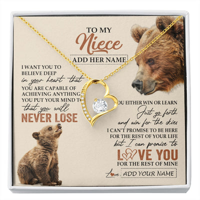 Forever Love Necklace 18K Yellow Gold Finish | 1 | Personalized To My Niece Necklace From Aunt Uncle Auntie You Will Never Lose Bear Niece Birthday Gifts Graduation Christmas Customized Gift Box Message Card | siriusteestore.myshopify