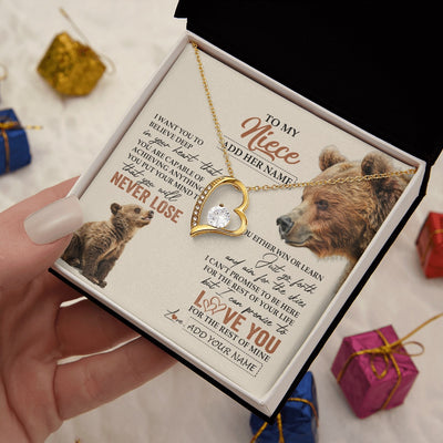 Forever Love Necklace 18K Yellow Gold Finish | 2 | Personalized To My Niece Necklace From Aunt Uncle Auntie You Will Never Lose Bear Niece Birthday Gifts Graduation Christmas Customized Gift Box Message Card | siriusteestore.myshopify