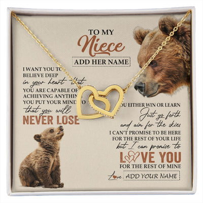 Interlocking Hearts Necklace 18K Yellow Gold Finish | 1 | Personalized To My Niece Necklace From Aunt Uncle Auntie You Will Never Lose Bear Niece Birthday Gifts Graduation Christmas Customized Gift Box Message Card | siriusteestore.myshopify