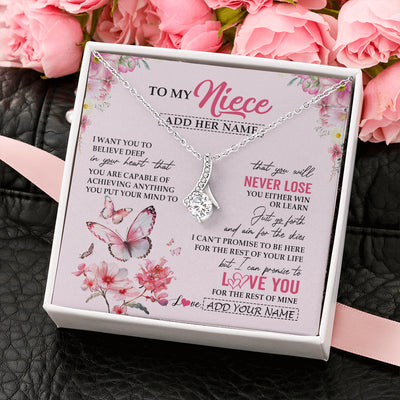 Alluring Beauty Necklace 14K White Gold Finish | 2 | Personalized To My Niece Necklace From Aunt Uncle Auntie You Will Never Lose Butterfly Niece Birthday Gifts Graduation Christmas Custom Gift Box Message Card | siriusteestore