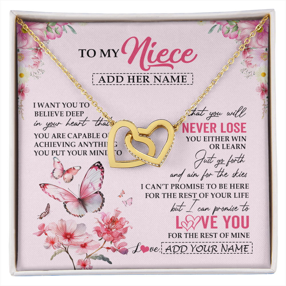 Interlocking Hearts Necklace 18K Yellow Gold Finish | 1 | Personalized To My Niece Necklace From Aunt Uncle Auntie You Will Never Lose Butterfly Niece Birthday Gifts Graduation Christmas Custom Gift Box Message Card | siriusteestore