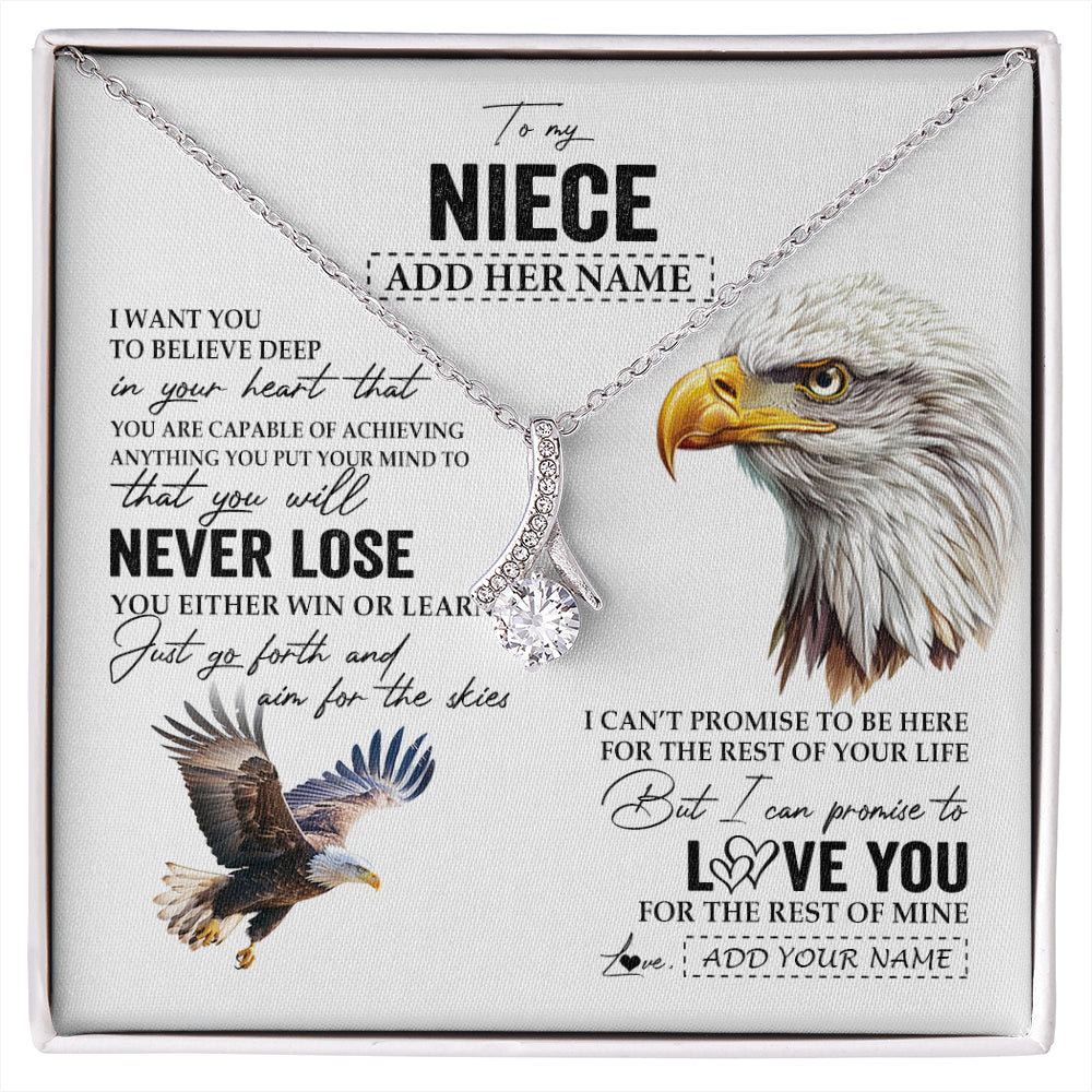 Alluring Beauty Necklace 14K White Gold Finish | 1 | Personalized To My Niece Necklace From Aunt Uncle Auntie You Will Never Lose Eagle Niece Birthday Gifts Graduation Christmas Customized Gift Box Message Card | siriusteestore