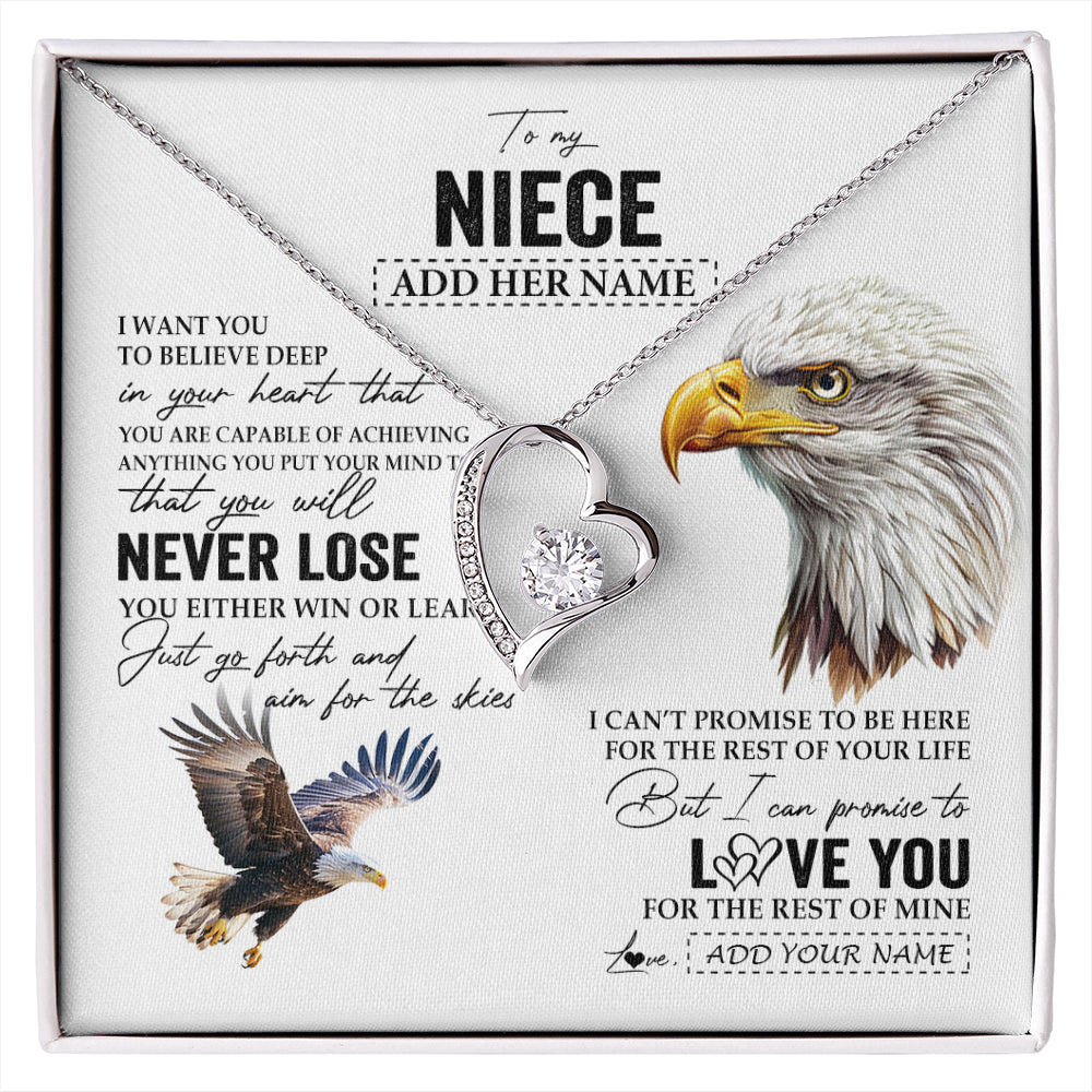 Forever Love Necklace 14K White Gold Finish | 1 | Personalized To My Niece Necklace From Aunt Uncle Auntie You Will Never Lose Eagle Niece Birthday Gifts Graduation Christmas Customized Gift Box Message Card | siriusteestore