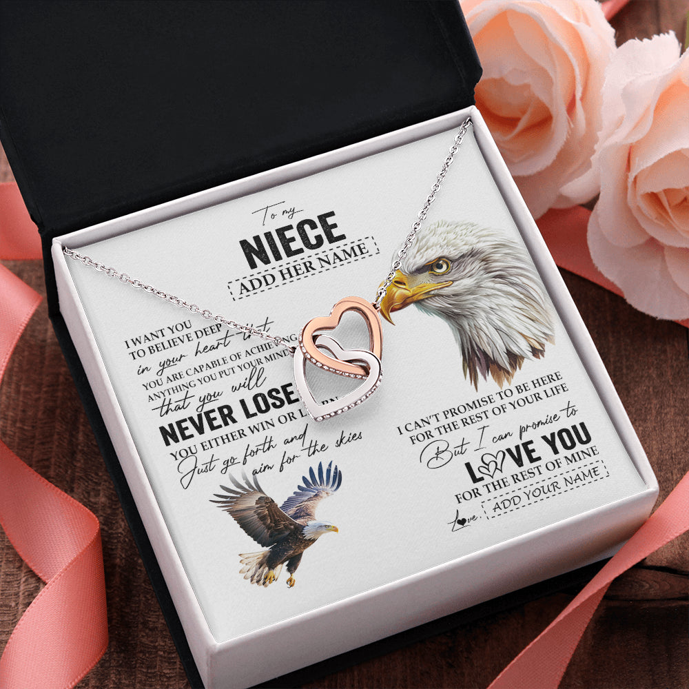 Interlocking Hearts Necklace Stainless Steel & Rose Gold Finish | 2 | Personalized To My Niece Necklace From Aunt Uncle Auntie You Will Never Lose Eagle Niece Birthday Gifts Graduation Christmas Customized Gift Box Message Card | siriusteestore