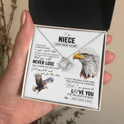 Love Knot Necklace 14K White Gold Finish | 2 | Personalized To My Niece Necklace From Aunt Uncle Auntie You Will Never Lose Eagle Niece Birthday Gifts Graduation Christmas Customized Gift Box Message Card | siriusteestore