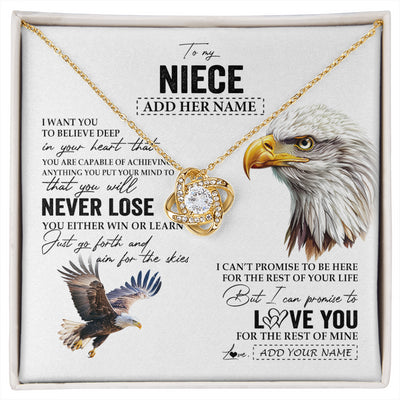 Love Knot Necklace 18K Yellow Gold Finish | 1 | Personalized To My Niece Necklace From Aunt Uncle Auntie You Will Never Lose Eagle Niece Birthday Gifts Graduation Christmas Customized Gift Box Message Card | siriusteestore
