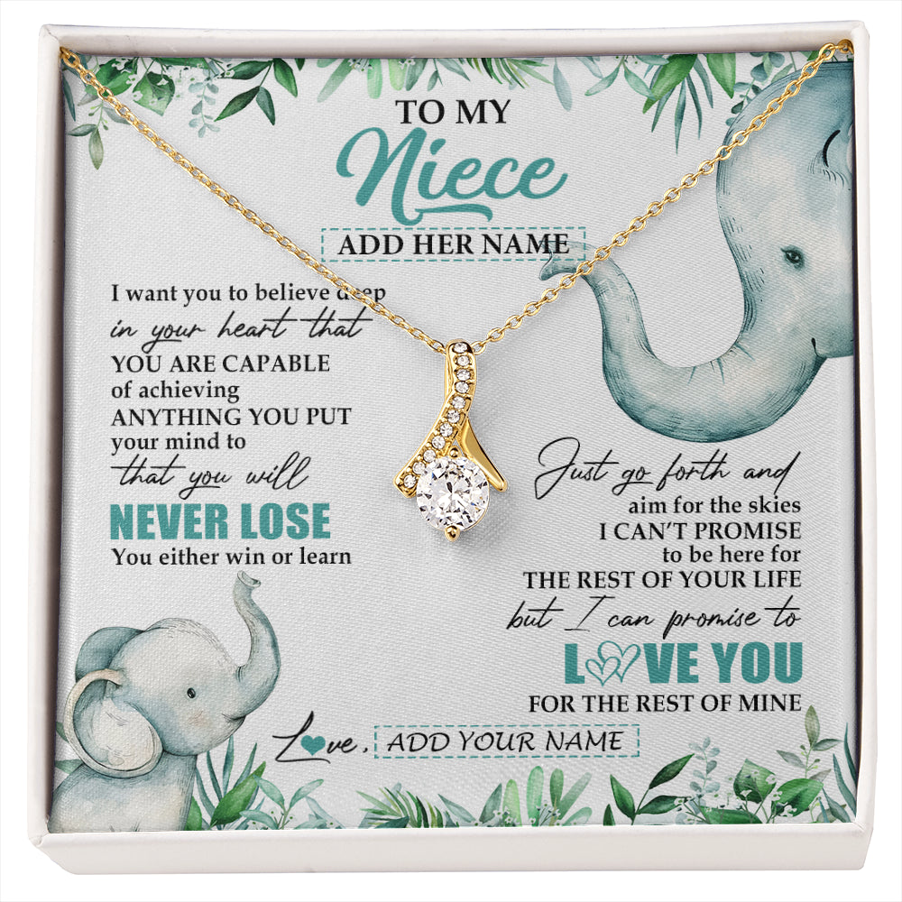 Alluring Beauty Necklace 18K Yellow Gold Finish | 1 | Personalized To My Niece Necklace From Aunt Uncle Auntie You Will Never Lose Elephant Niece Birthday Gifts Graduation Christmas Custom Gift Box Message Card | siriusteestore