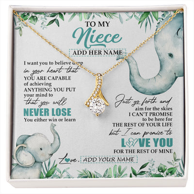 Alluring Beauty Necklace 18K Yellow Gold Finish | 1 | Personalized To My Niece Necklace From Aunt Uncle Auntie You Will Never Lose Elephant Niece Birthday Gifts Graduation Christmas Custom Gift Box Message Card | siriusteestore