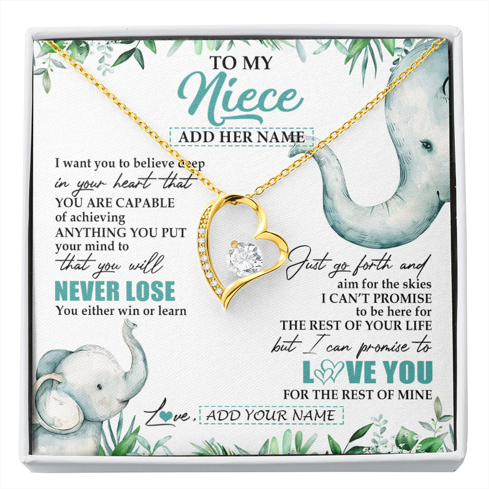 Forever Love Necklace 18K Yellow Gold Finish | 1 | Personalized To My Niece Necklace From Aunt Uncle Auntie You Will Never Lose Elephant Niece Birthday Gifts Graduation Christmas Custom Gift Box Message Card | siriusteestore