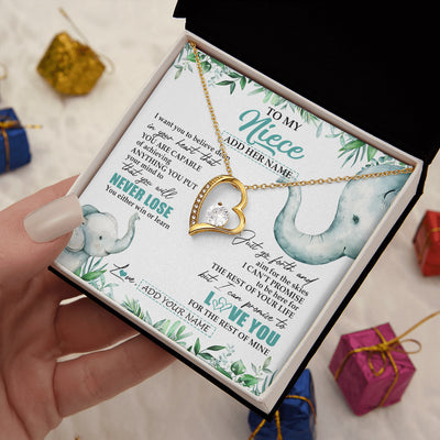 Forever Love Necklace 18K Yellow Gold Finish | 2 | Personalized To My Niece Necklace From Aunt Uncle Auntie You Will Never Lose Elephant Niece Birthday Gifts Graduation Christmas Custom Gift Box Message Card | siriusteestore