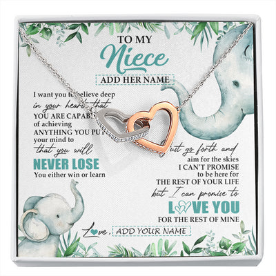 Interlocking Hearts Necklace Stainless Steel & Rose Gold Finish | 1 | Personalized To My Niece Necklace From Aunt Uncle Auntie You Will Never Lose Elephant Niece Birthday Gifts Graduation Christmas Custom Gift Box Message Card | siriusteestore