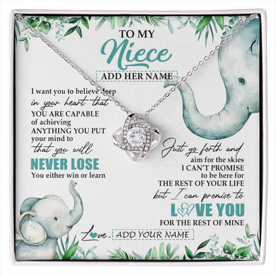 Love Knot Necklace 14K White Gold Finish | 1 | Personalized To My Niece Necklace From Aunt Uncle Auntie You Will Never Lose Elephant Niece Birthday Gifts Graduation Christmas Custom Gift Box Message Card | siriusteestore