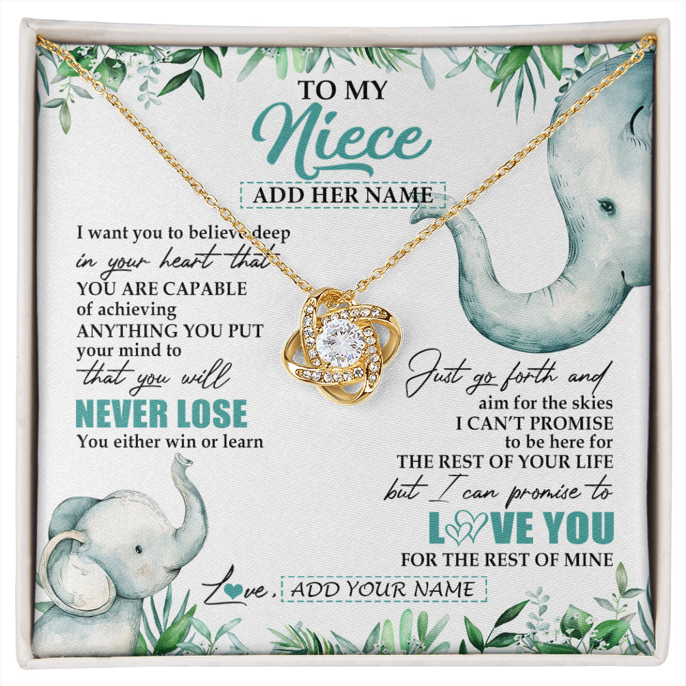 Love Knot Necklace 18K Yellow Gold Finish | 1 | Personalized To My Niece Necklace From Aunt Uncle Auntie You Will Never Lose Elephant Niece Birthday Gifts Graduation Christmas Custom Gift Box Message Card | siriusteestore