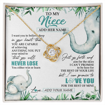 Love Knot Necklace 18K Yellow Gold Finish | 1 | Personalized To My Niece Necklace From Aunt Uncle Auntie You Will Never Lose Elephant Niece Birthday Gifts Graduation Christmas Custom Gift Box Message Card | siriusteestore