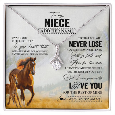 Alluring Beauty Necklace 14K White Gold Finish | 1 | Personalized To My Niece Necklace From Aunt Uncle Auntie You Will Never Lose Horse Niece Birthday Gifts Graduation Christmas Customized Gift Box Message Card | siriusteestore