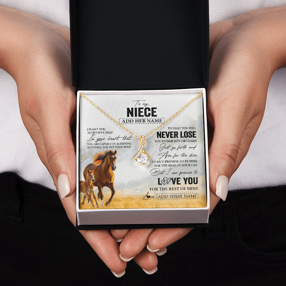 Alluring Beauty Necklace 18K Yellow Gold Finish | 2 | Personalized To My Niece Necklace From Aunt Uncle Auntie You Will Never Lose Horse Niece Birthday Gifts Graduation Christmas Customized Gift Box Message Card | siriusteestore