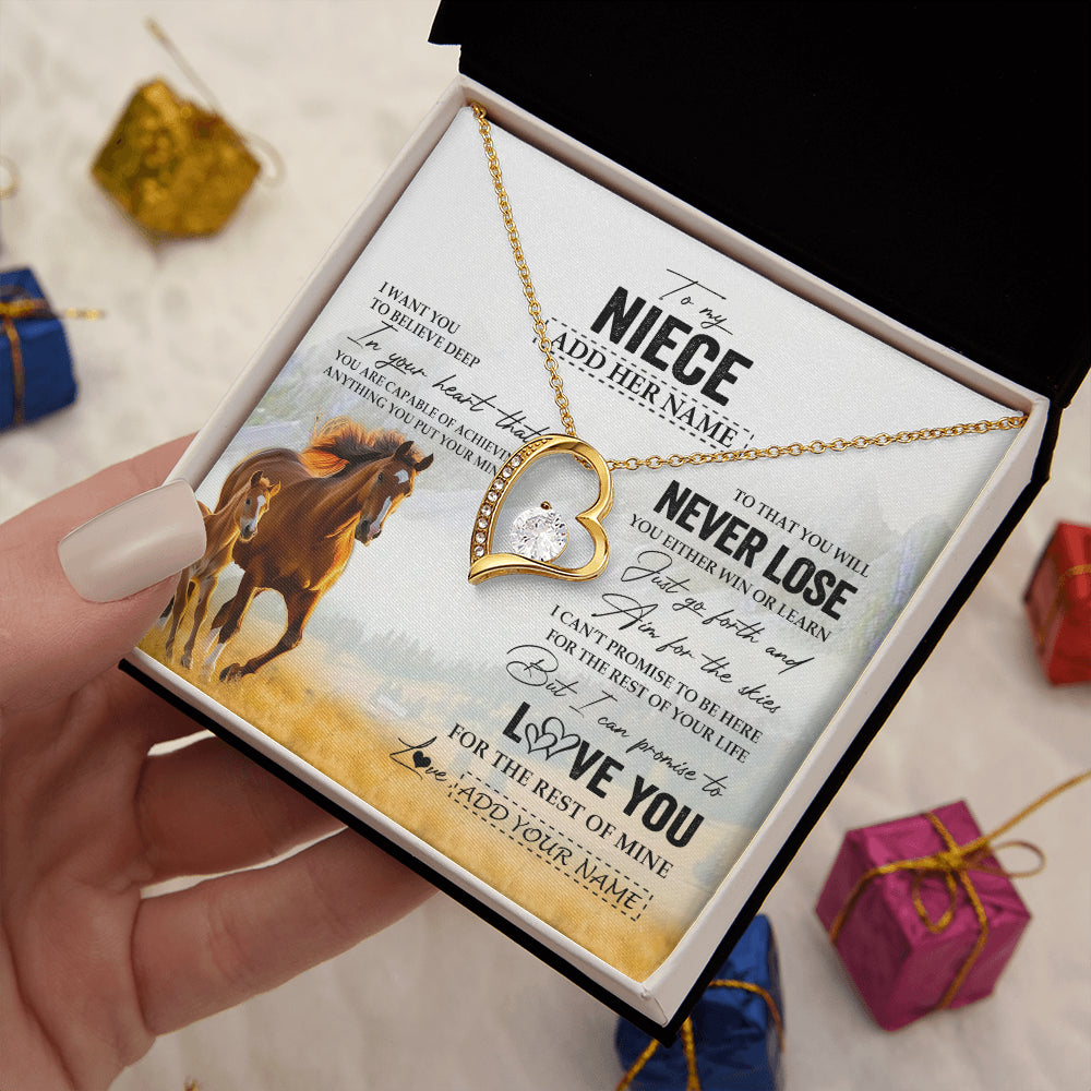 Forever Love Necklace 18K Yellow Gold Finish | 2 | Personalized To My Niece Necklace From Aunt Uncle Auntie You Will Never Lose Horse Niece Birthday Gifts Graduation Christmas Customized Gift Box Message Card | siriusteestore