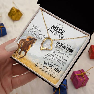 Forever Love Necklace 18K Yellow Gold Finish | 2 | Personalized To My Niece Necklace From Aunt Uncle Auntie You Will Never Lose Horse Niece Birthday Gifts Graduation Christmas Customized Gift Box Message Card | siriusteestore