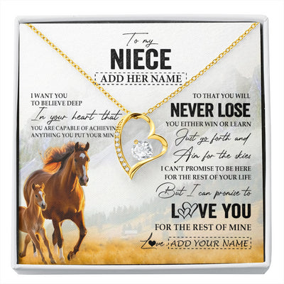 Forever Love Necklace 18K Yellow Gold Finish | 1 | Personalized To My Niece Necklace From Aunt Uncle Auntie You Will Never Lose Horse Niece Birthday Gifts Graduation Christmas Customized Gift Box Message Card | siriusteestore