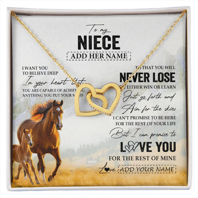 Interlocking Hearts Necklace 18K Yellow Gold Finish | 1 | Personalized To My Niece Necklace From Aunt Uncle Auntie You Will Never Lose Horse Niece Birthday Gifts Graduation Christmas Customized Gift Box Message Card | siriusteestore