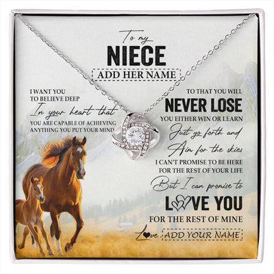 Love Knot Necklace 14K White Gold Finish | 1 | Personalized To My Niece Necklace From Aunt Uncle Auntie You Will Never Lose Horse Niece Birthday Gifts Graduation Christmas Customized Gift Box Message Card | siriusteestore