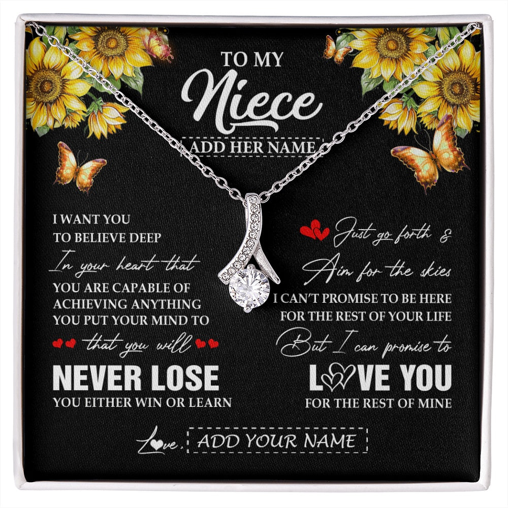 Alluring Beauty Necklace 14K White Gold Finish | 1 | Personalized To My Niece Necklace From Aunt Uncle Auntie You Will Never Lose Sunflower Niece Birthday Gifts Graduation Christmas Custom Gift Box Message Card | siriusteestore.myshopify