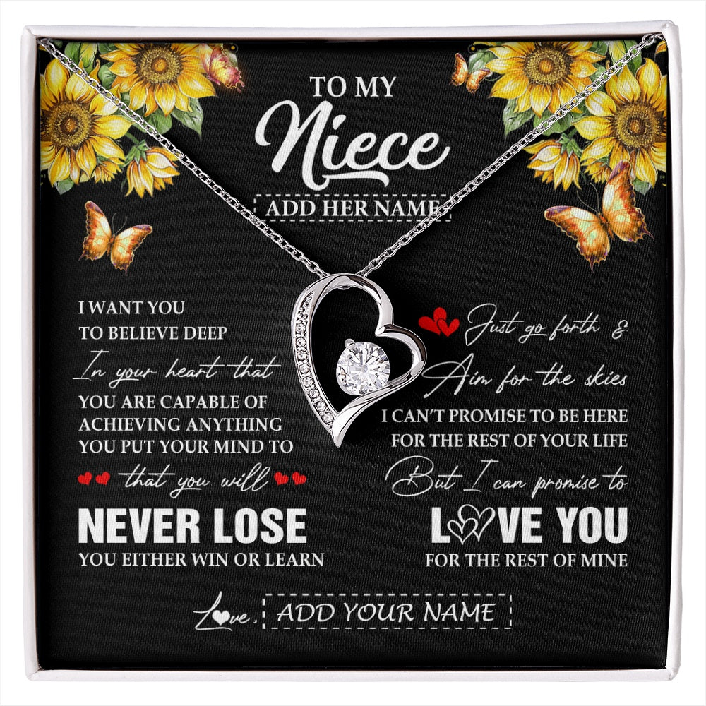 Forever Love Necklace 14K White Gold Finish | 1 | Personalized To My Niece Necklace From Aunt Uncle Auntie You Will Never Lose Sunflower Niece Birthday Gifts Graduation Christmas Custom Gift Box Message Card | siriusteestore.myshopify