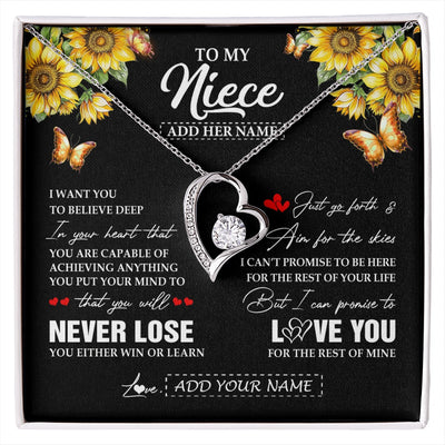 Forever Love Necklace 14K White Gold Finish | 1 | Personalized To My Niece Necklace From Aunt Uncle Auntie You Will Never Lose Sunflower Niece Birthday Gifts Graduation Christmas Custom Gift Box Message Card | siriusteestore.myshopify