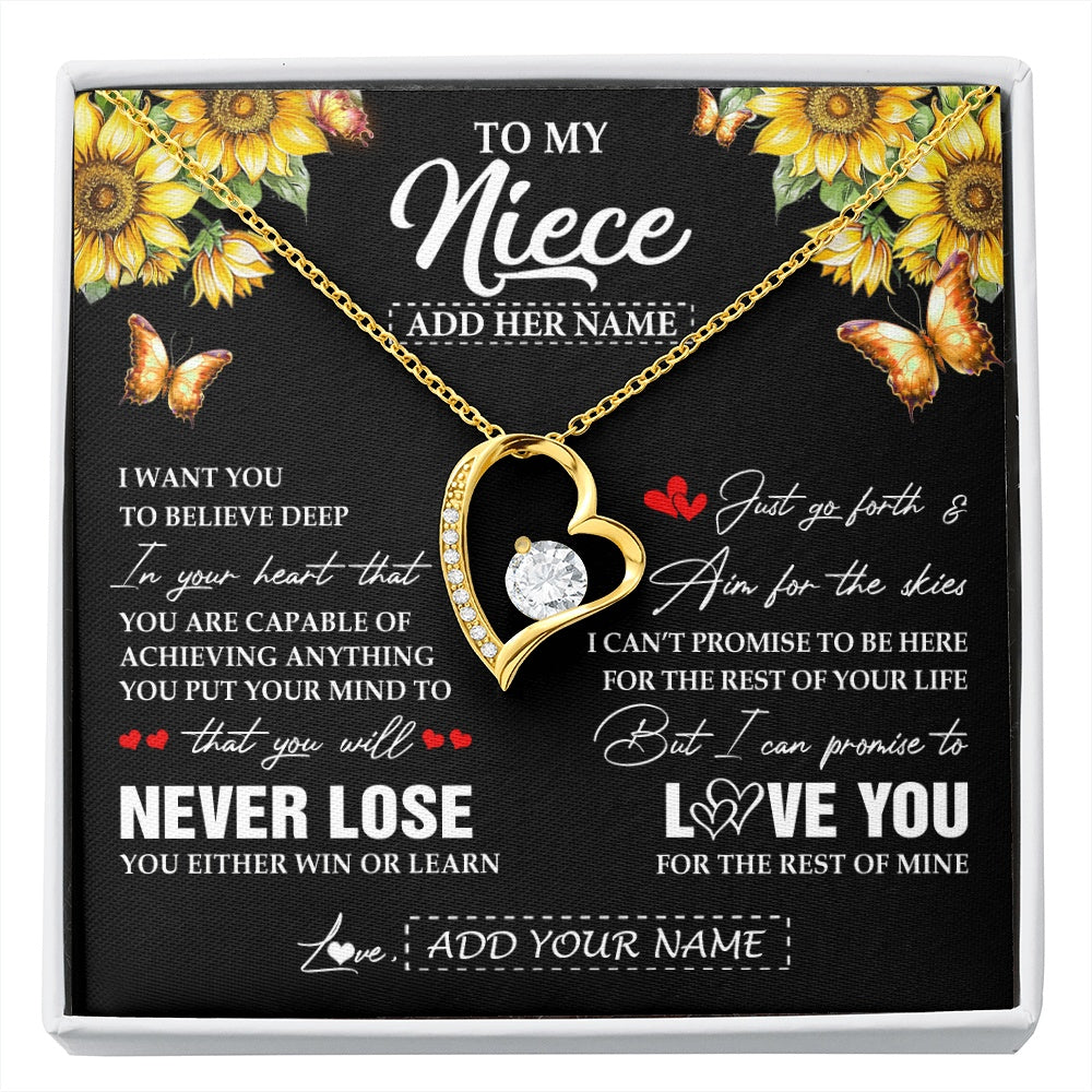 Forever Love Necklace 18K Yellow Gold Finish | 1 | Personalized To My Niece Necklace From Aunt Uncle Auntie You Will Never Lose Sunflower Niece Birthday Gifts Graduation Christmas Custom Gift Box Message Card | siriusteestore.myshopify