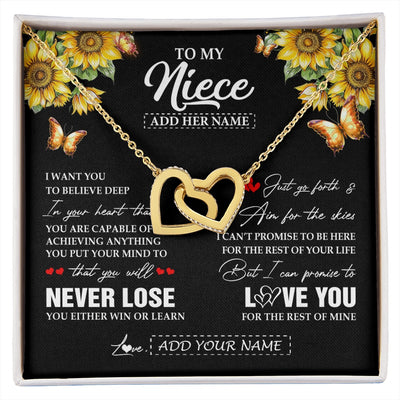 Interlocking Hearts Necklace 18K Yellow Gold Finish | 1 | Personalized To My Niece Necklace From Aunt Uncle Auntie You Will Never Lose Sunflower Niece Birthday Gifts Graduation Christmas Custom Gift Box Message Card | siriusteestore.myshopify