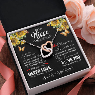 Interlocking Hearts Necklace Stainless Steel & Rose Gold Finish | 2 | Personalized To My Niece Necklace From Aunt Uncle Auntie You Will Never Lose Sunflower Niece Birthday Gifts Graduation Christmas Custom Gift Box Message Card | siriusteestore.myshopify