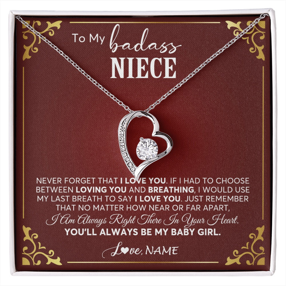 Forever Love Necklace 14K White Gold Finish | 1 | Personalized To My Niece Necklace From Aunt Uncle Auntie You'll Always Be My Niece Birthday Christmas Jewelry Customized Gift Box Message Card | siriusteestore.myshopify