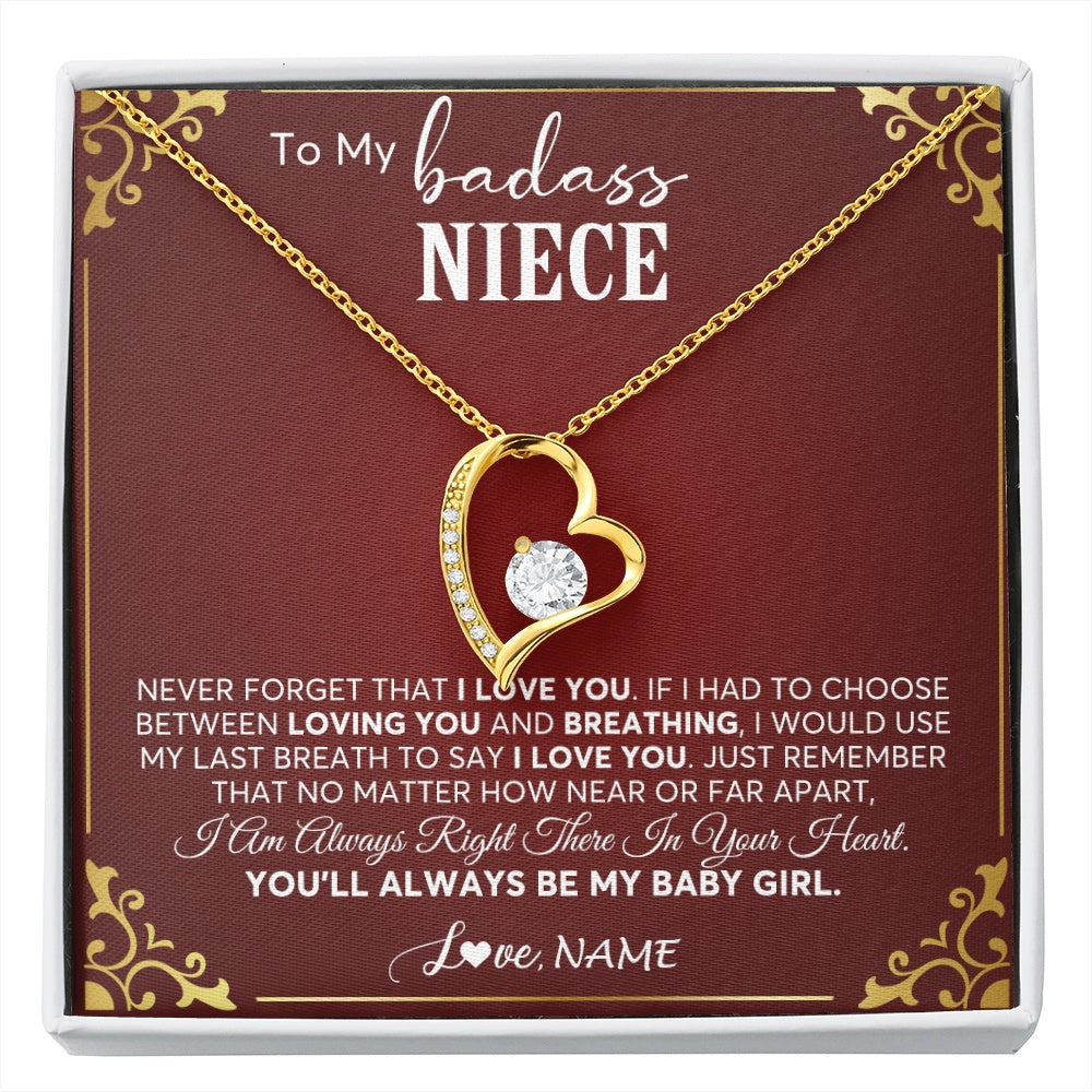 Forever Love Necklace 18K Yellow Gold Finish | 1 | Personalized To My Niece Necklace From Aunt Uncle Auntie You'll Always Be My Niece Birthday Christmas Jewelry Customized Gift Box Message Card | siriusteestore.myshopify