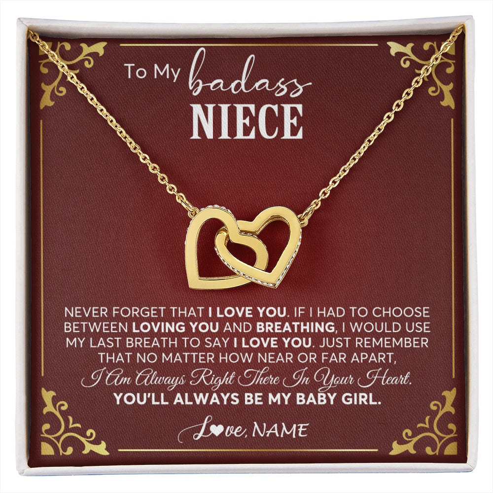 Interlocking Hearts Necklace 18K Yellow Gold Finish | 1 | Personalized To My Niece Necklace From Aunt Uncle Auntie You'll Always Be My Niece Birthday Christmas Jewelry Customized Gift Box Message Card | siriusteestore.myshopify
