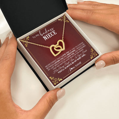 Interlocking Hearts Necklace 18K Yellow Gold Finish | 2 | Personalized To My Niece Necklace From Aunt Uncle Auntie You'll Always Be My Niece Birthday Christmas Jewelry Customized Gift Box Message Card | siriusteestore.myshopify
