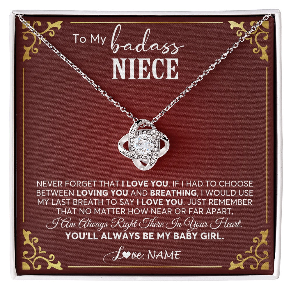 Love Knot Necklace 14K White Gold Finish | 1 | Personalized To My Niece Necklace From Aunt Uncle Auntie You'll Always Be My Niece Birthday Christmas Jewelry Customized Gift Box Message Card | siriusteestore.myshopify
