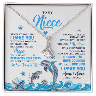 Alluring Beauty Necklace 14K White Gold Finish | 1 | Personalized To My Niece Necklace From Aunt Uncle Dophin Never Forget I Love You Niece Birthday Gifts Jewelry Christmas Customized Gift Box Message Card | siriusteestore