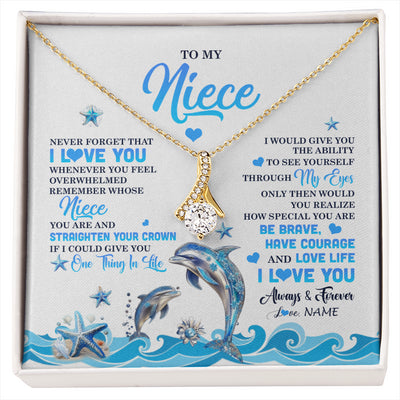 Alluring Beauty Necklace 18K Yellow Gold Finish | 1 | Personalized To My Niece Necklace From Aunt Uncle Dophin Never Forget I Love You Niece Birthday Gifts Jewelry Christmas Customized Gift Box Message Card | siriusteestore