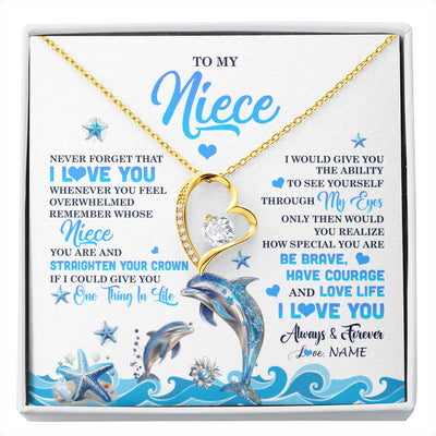 Forever Love Necklace 18K Yellow Gold Finish | 1 | Personalized To My Niece Necklace From Aunt Uncle Dophin Never Forget I Love You Niece Birthday Gifts Jewelry Christmas Customized Gift Box Message Card | siriusteestore