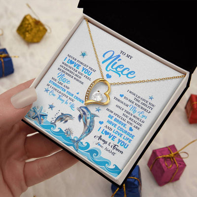 Forever Love Necklace 18K Yellow Gold Finish | 2 | Personalized To My Niece Necklace From Aunt Uncle Dophin Never Forget I Love You Niece Birthday Gifts Jewelry Christmas Customized Gift Box Message Card | siriusteestore