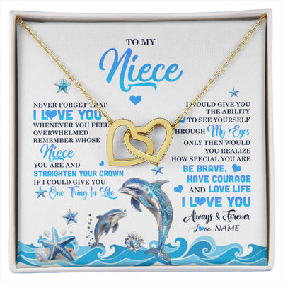 Interlocking Hearts Necklace 18K Yellow Gold Finish | 1 | Personalized To My Niece Necklace From Aunt Uncle Dophin Never Forget I Love You Niece Birthday Gifts Jewelry Christmas Customized Gift Box Message Card | siriusteestore