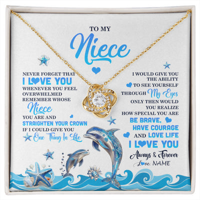 Love Knot Necklace 18K Yellow Gold Finish | 1 | Personalized To My Niece Necklace From Aunt Uncle Dophin Never Forget I Love You Niece Birthday Gifts Jewelry Christmas Customized Gift Box Message Card | siriusteestore
