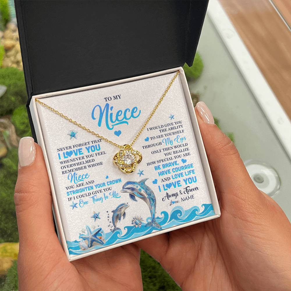 Love Knot Necklace 18K Yellow Gold Finish | 2 | Personalized To My Niece Necklace From Aunt Uncle Dophin Never Forget I Love You Niece Birthday Gifts Jewelry Christmas Customized Gift Box Message Card | siriusteestore