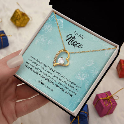 Forever Love Necklace 18K Yellow Gold Finish | 2 | Personalized To My Niece Necklace From Aunt Uncle Flower Never Forget I Love You Niece Jewelry Graduation Birthday Christmas Customized Gift Box Message Card | siriusteestore
